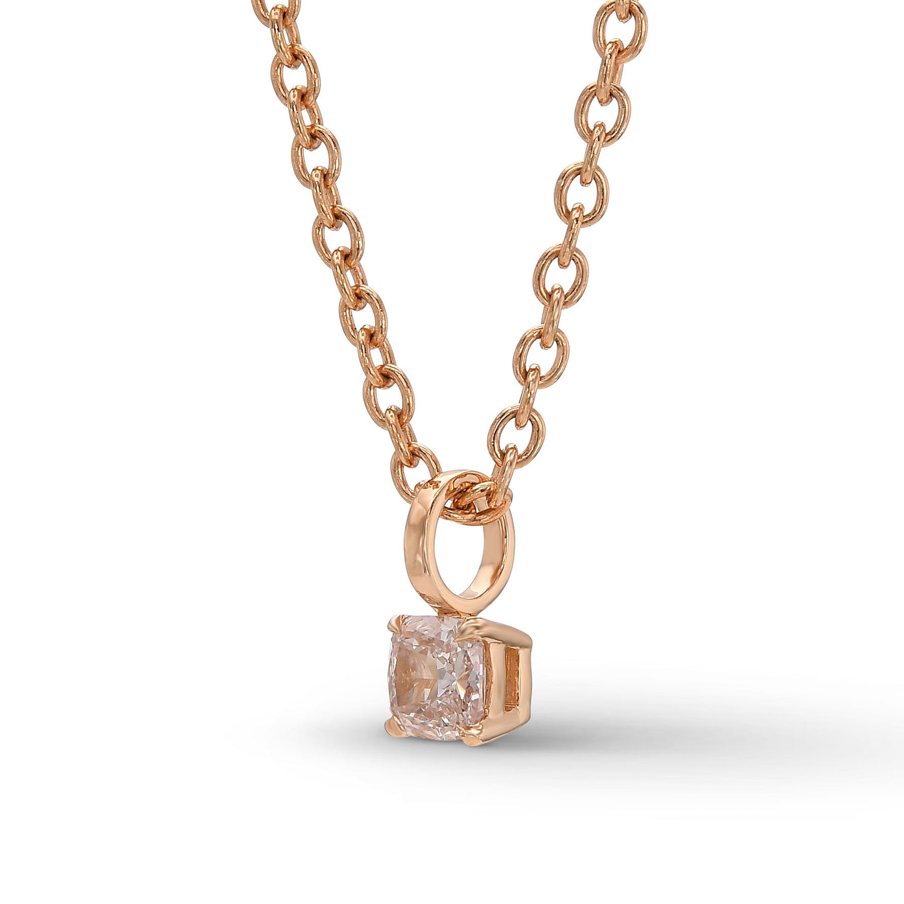 Fancy Light Orangy Pink Cushion Diamond Solitaire Pendant