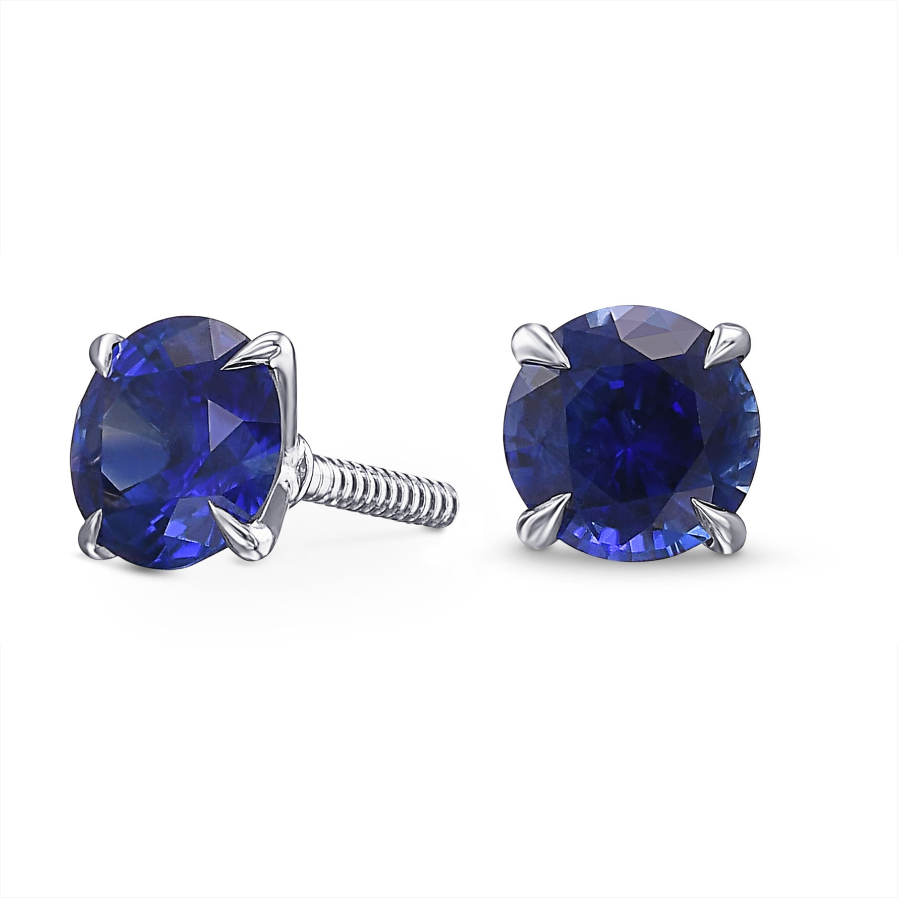 Round Blue Sapphire Stud Earrings