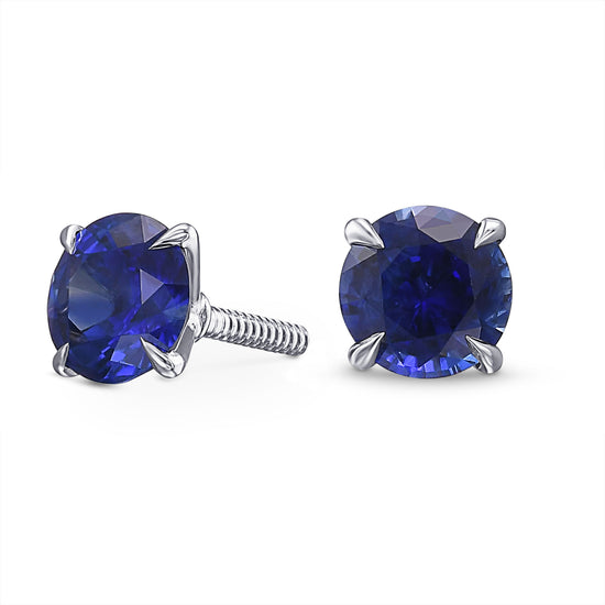 Round Blue Sapphire Stud Earrings