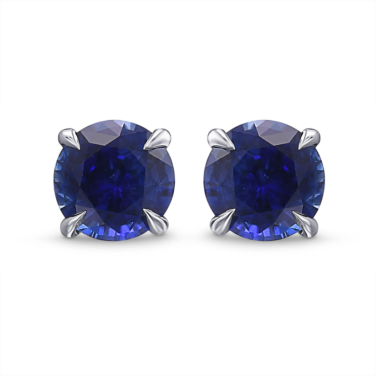 Round Blue Sapphire Stud Earrings