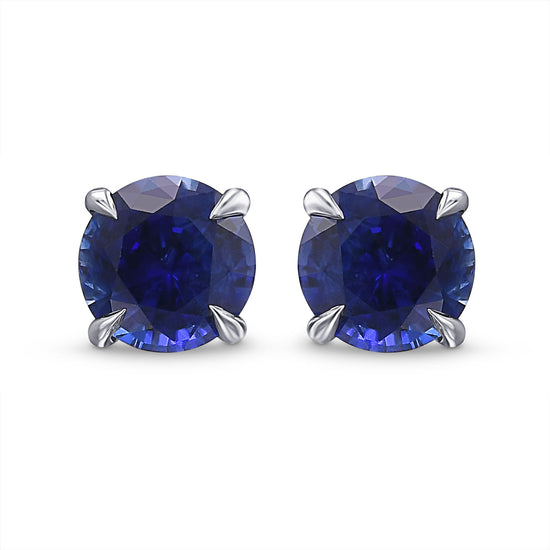 Round Blue Sapphire Stud Earrings