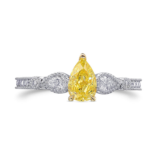 Fancy Intense Yellow Pear Diamond Side Stone Ring