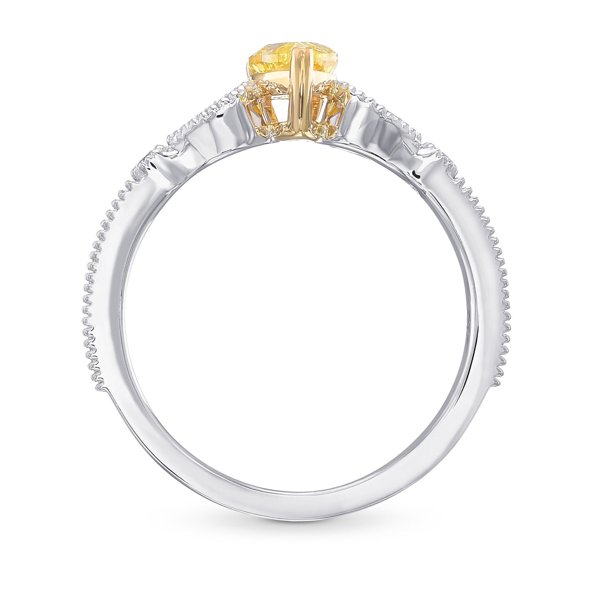 Fancy Intense Yellow Pear Diamond Side Stone Ring
