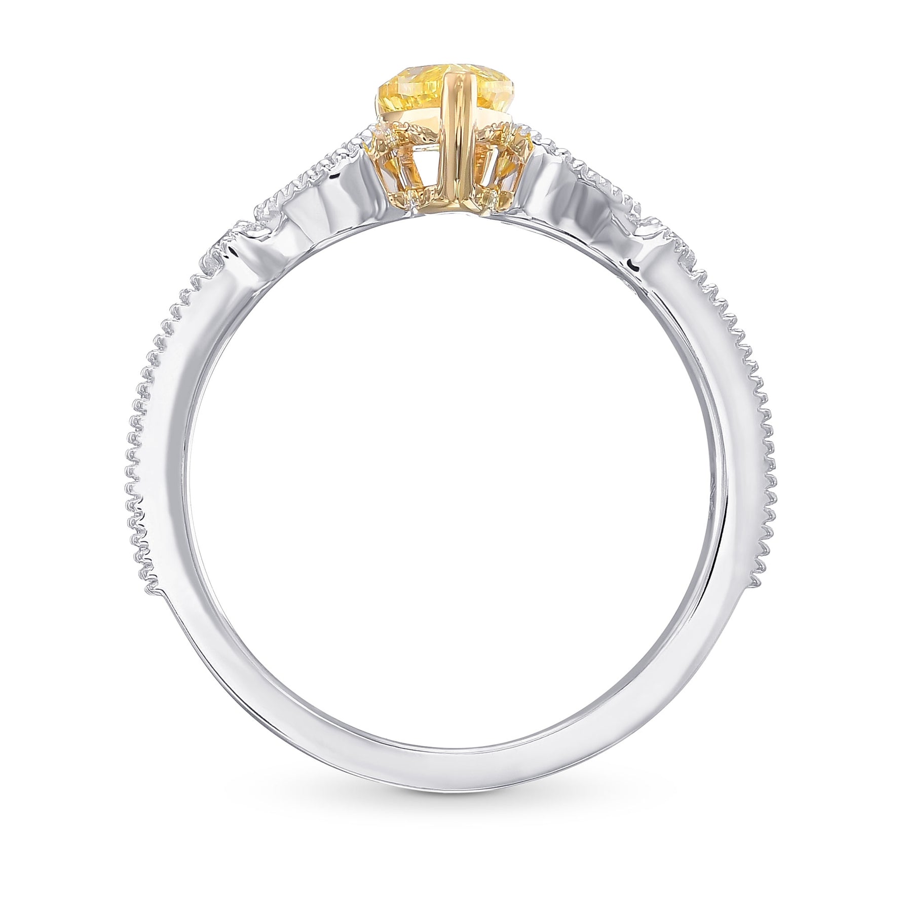 Fancy Intense Yellow Pear Diamond Side Stone Ring