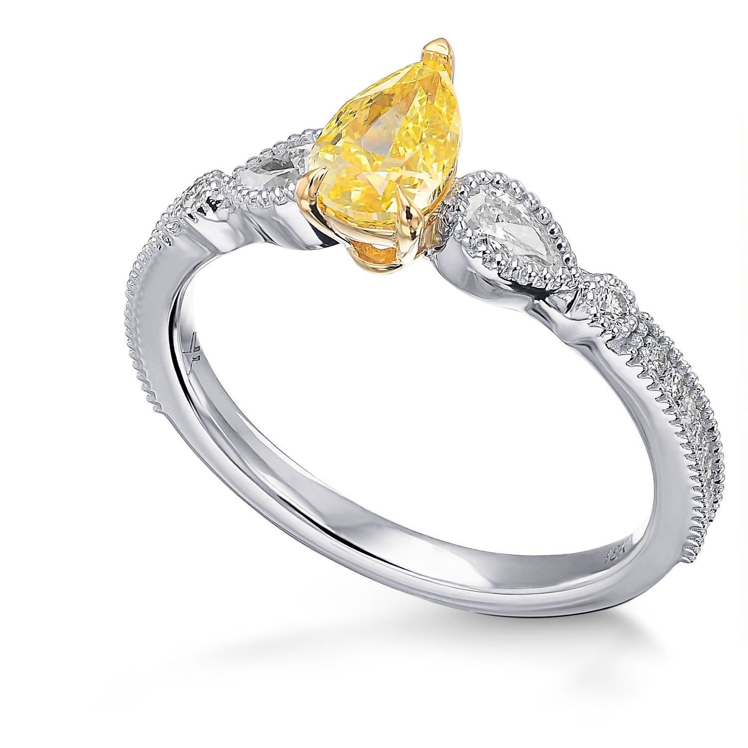 Fancy Intense Yellow Pear Diamond Side Stone Ring
