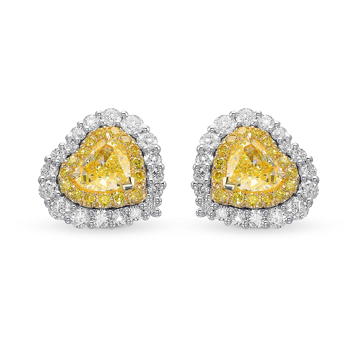 Fancy Yellow Heart Halo Diamond Earrings