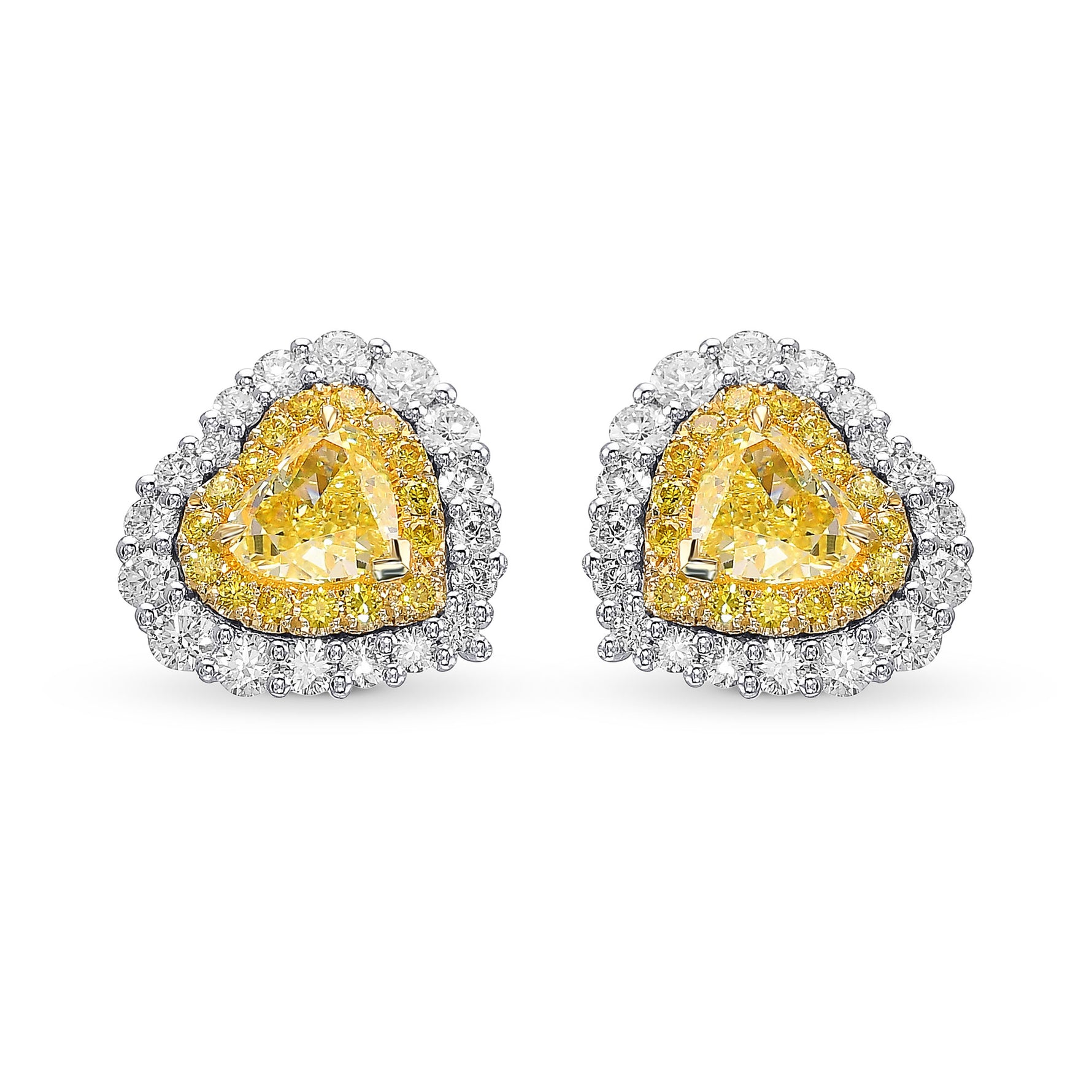 Fancy Yellow Heart Halo Diamond Earrings