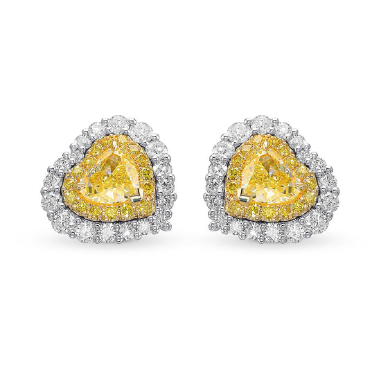 Fancy Yellow Heart Halo Diamond Earrings