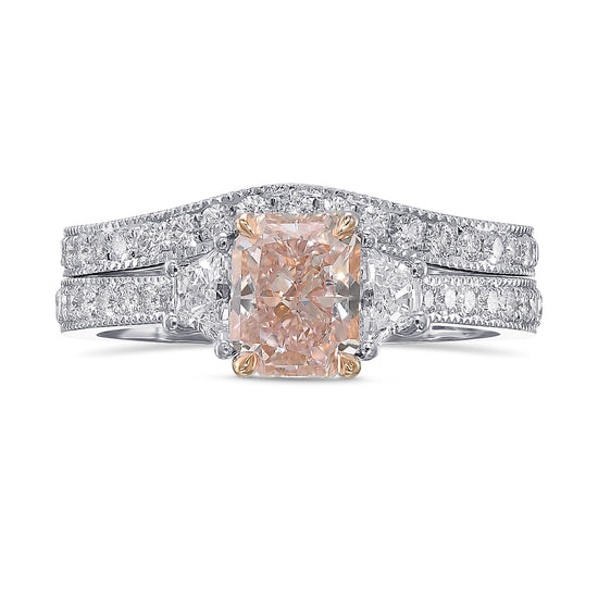 Fancy Pink Radiant 3-stone Diamond Wedding Set Rings 