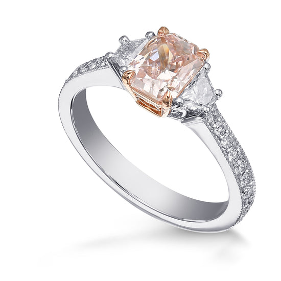 Fancy Pink Radiant 3-stone Diamond Wedding Set Rings 