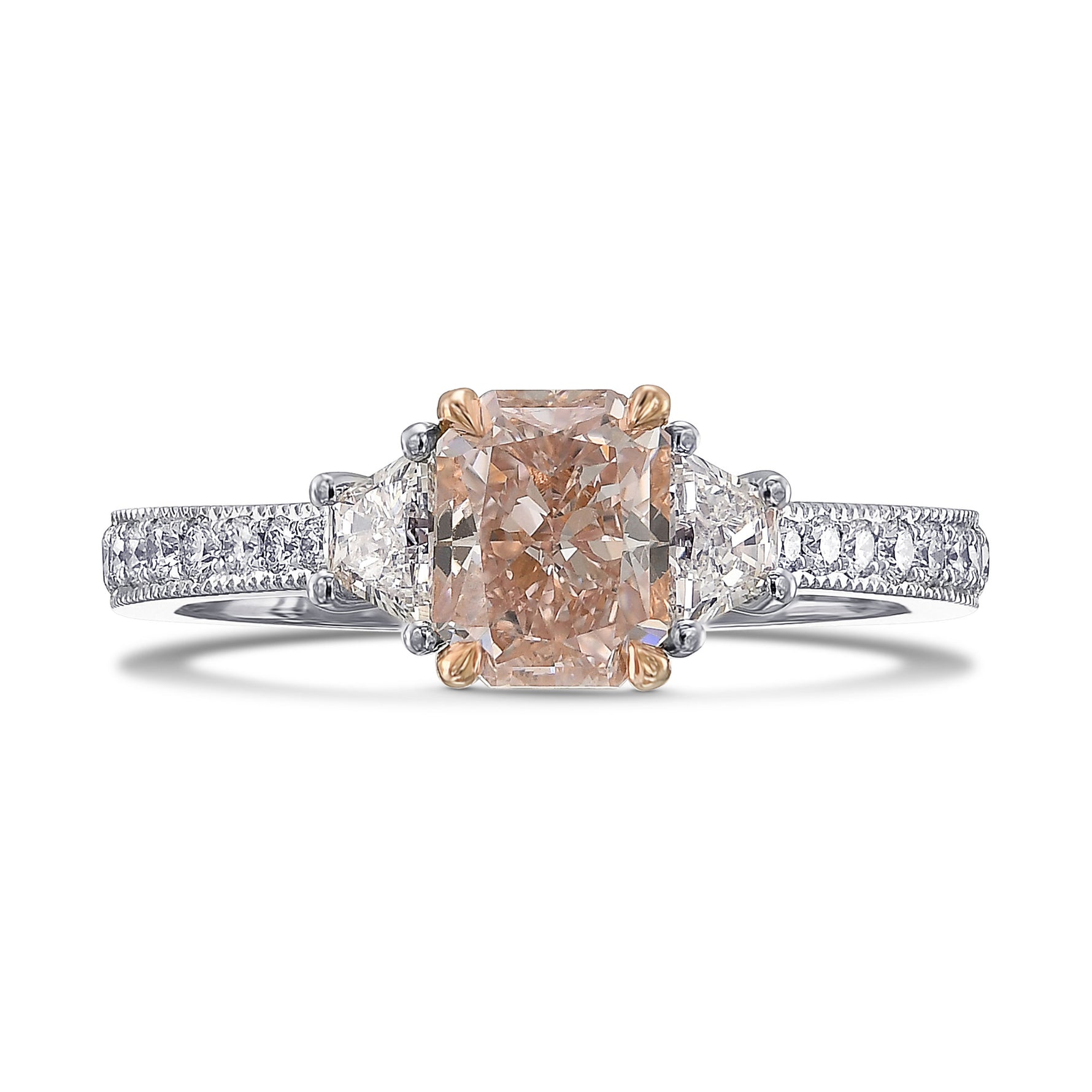 Fancy Pink Radiant 3-stone Diamond Wedding Set Rings 