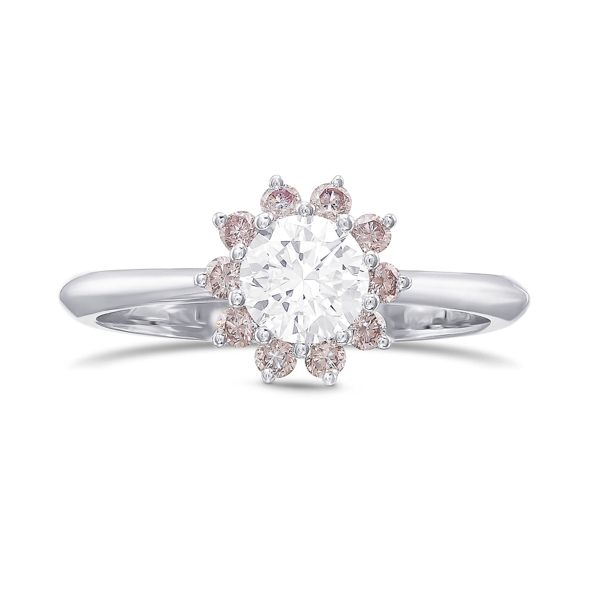 GIA White and Pink Diamond Engagement Halo Ring