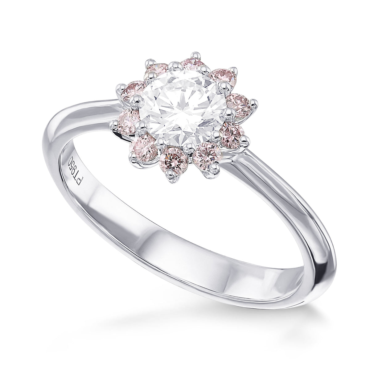 GIA White and Pink Diamond Engagement Halo Ring