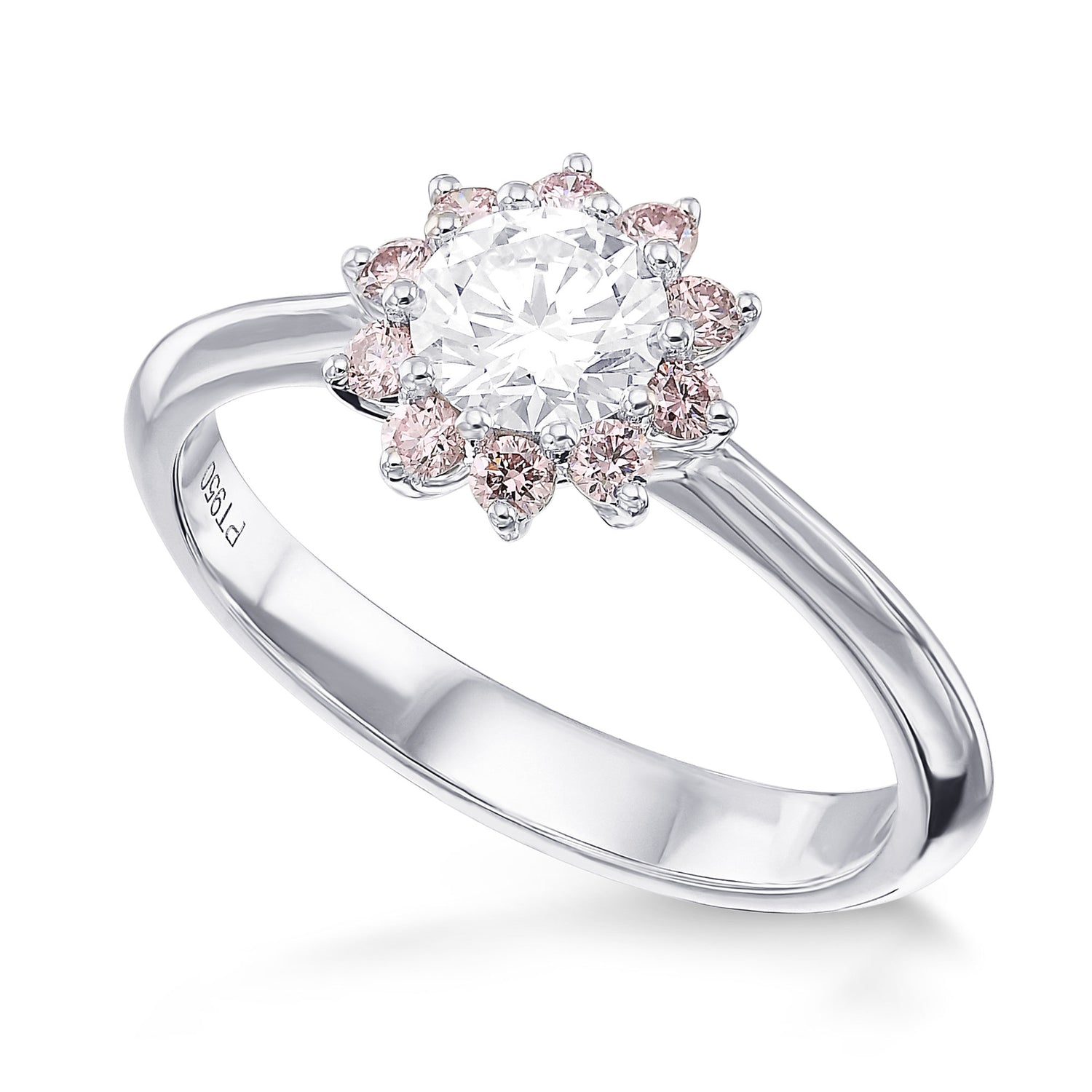 GIA White and Pink Diamond Engagement Halo Ring
