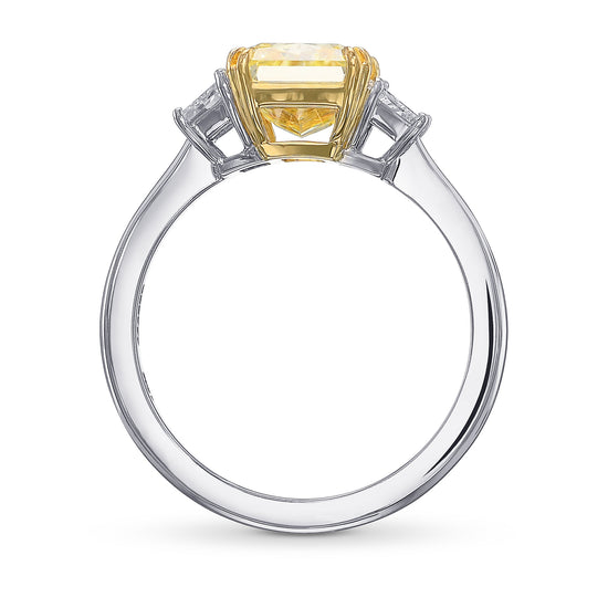 Fancy Light Yellow Radiant 3 Stone Diamond Ring