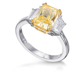 Fancy Light Yellow Radiant 3 Stone Diamond Ring