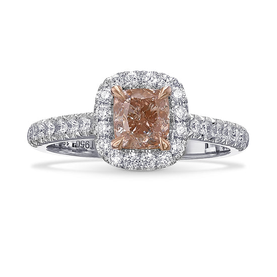 Fancy Brownish Pink Cushion Halo Diamond Ring