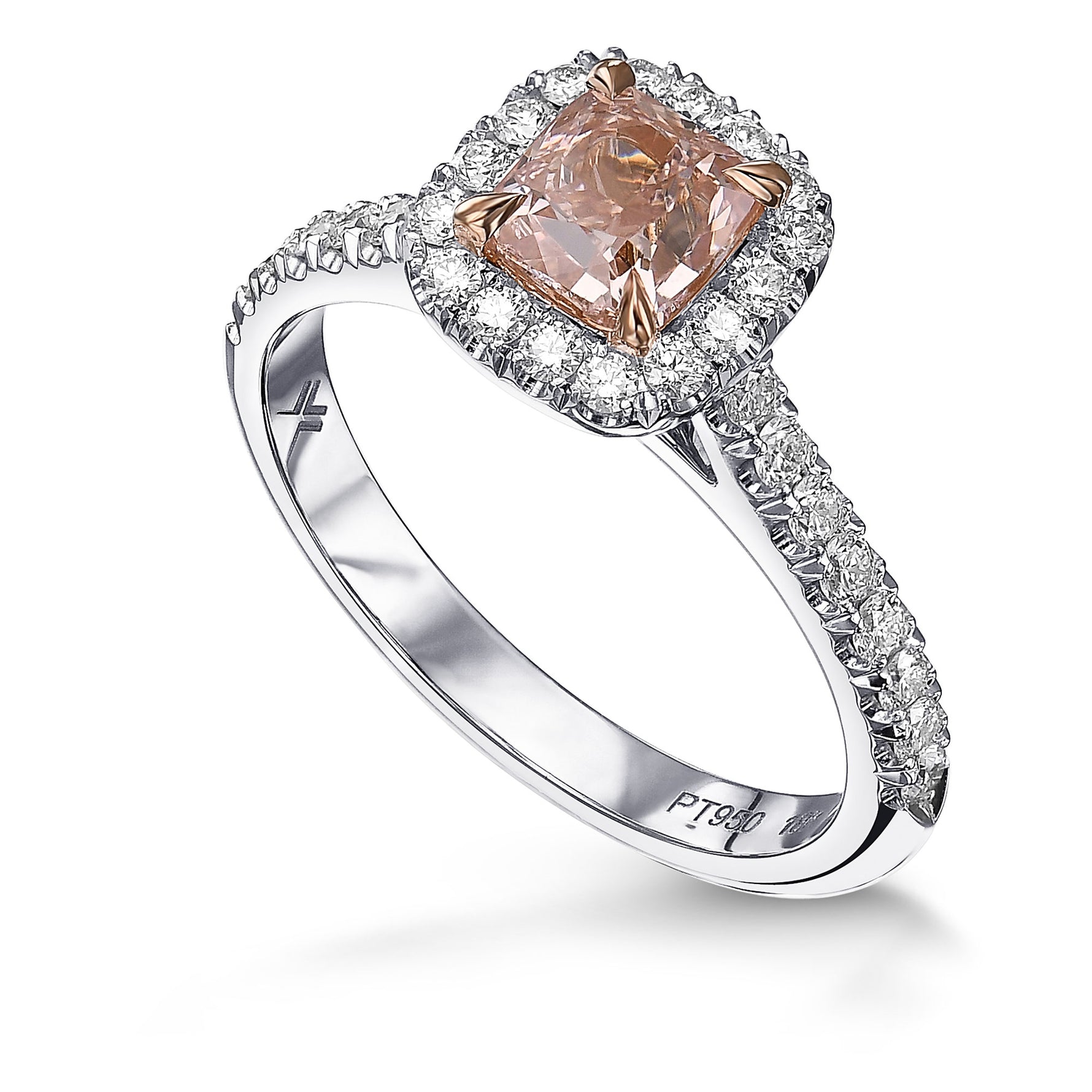 Fancy Brownish Pink Cushion Halo Diamond Ring