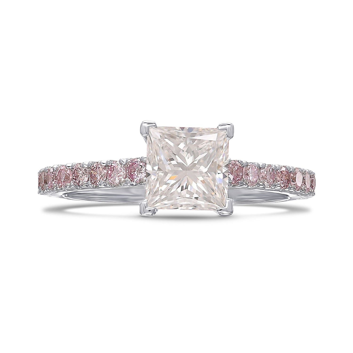 Princess-cut & Pink Diamond Side Stone Engagement Ring