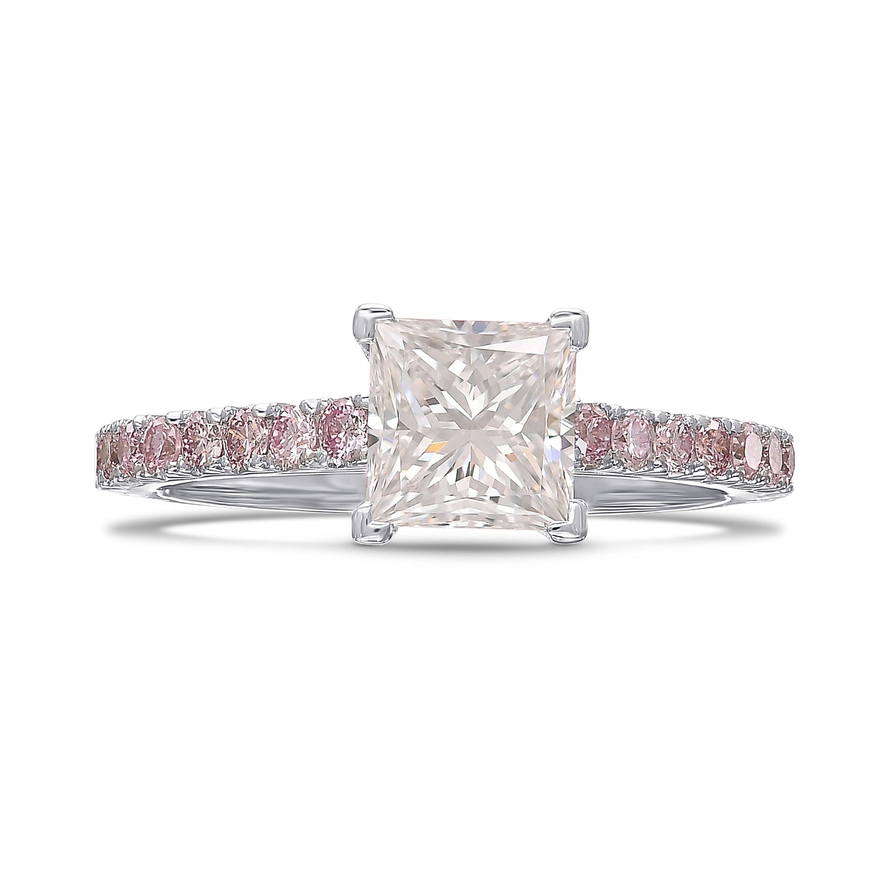 Princess-cut & Pink Diamond Side Stone Engagement Ring
