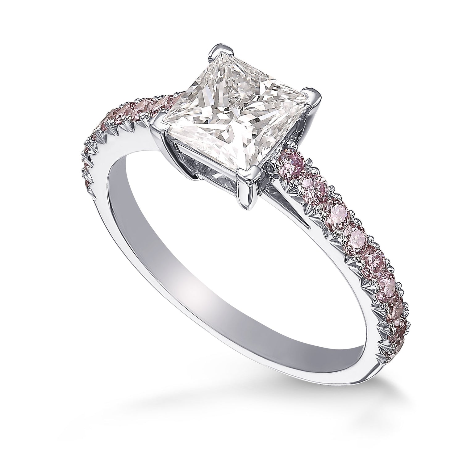 Princess-cut & Pink Diamond Side Stone Engagement Ring