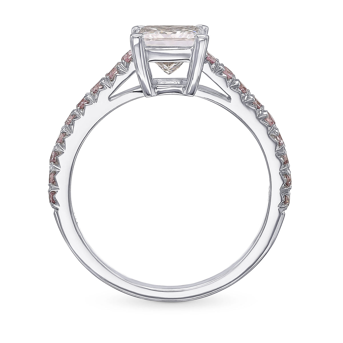 Princess-cut & Pink Diamond Side Stone Engagement Ring