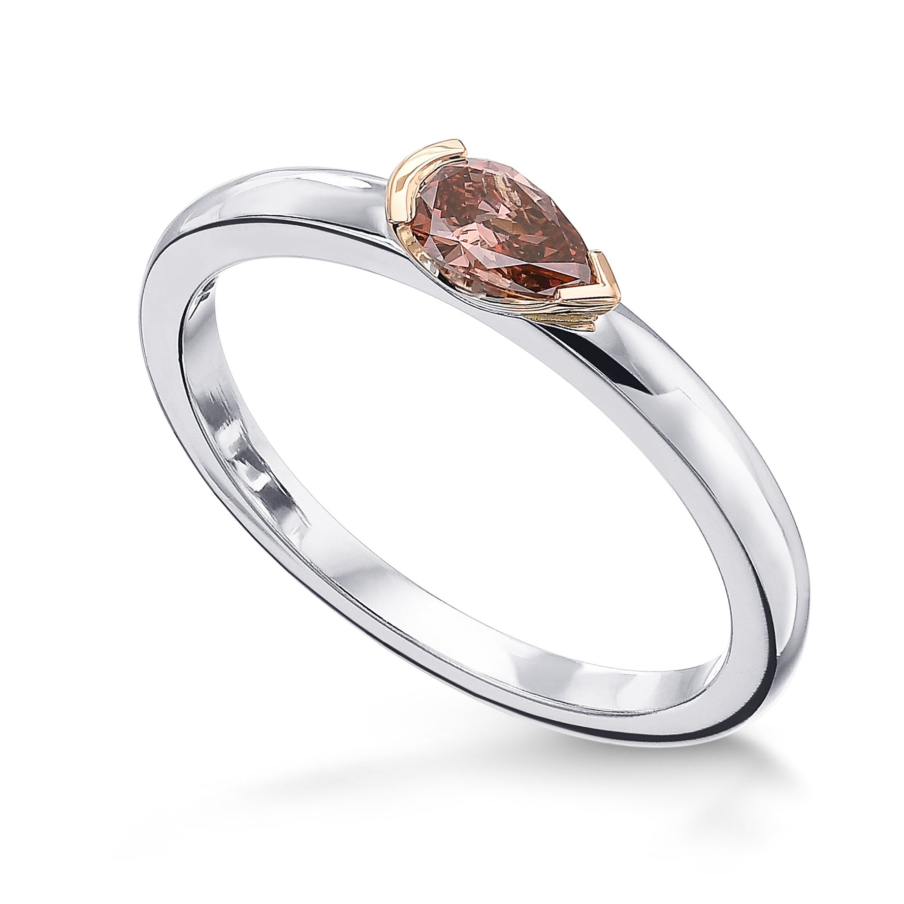 Fancy Deep Orangy Pink Pear Solitaire Diamond Ring