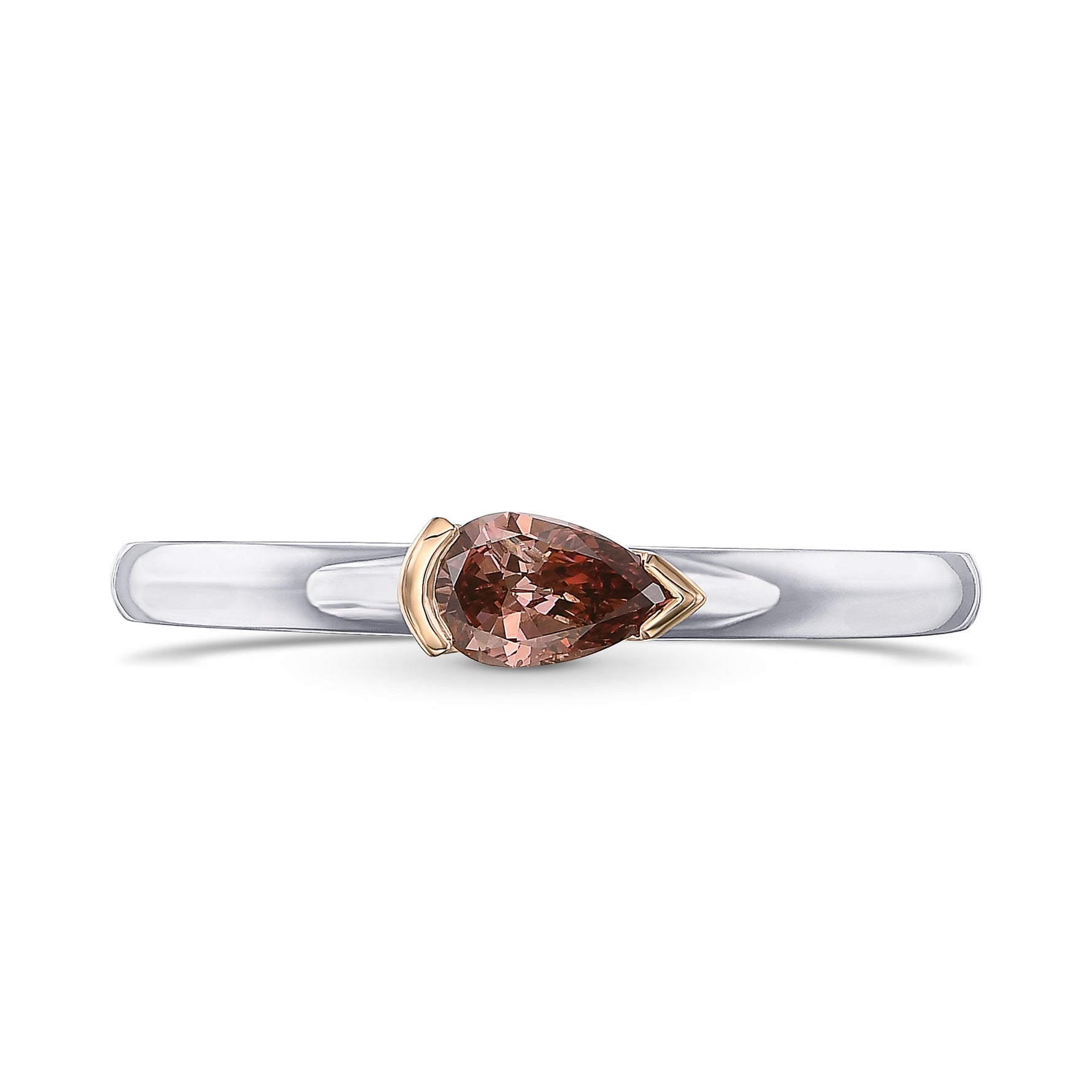 Fancy Deep Orangy Pink Pear Solitaire Diamond Ring