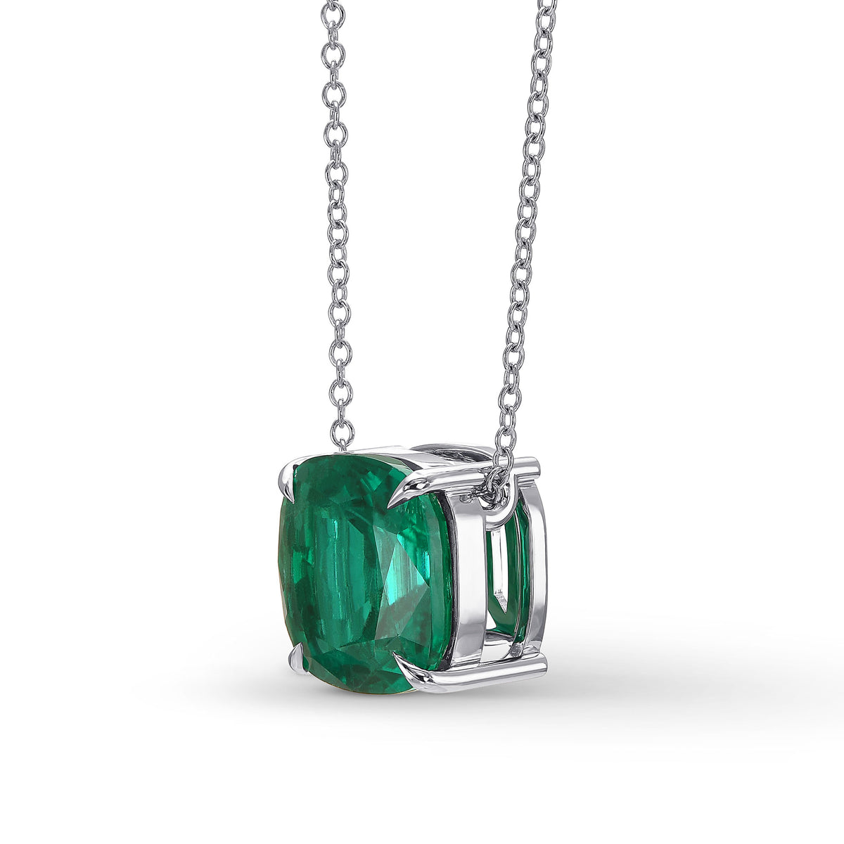 Colombian Cushion Emerald Solitaire Pendant
