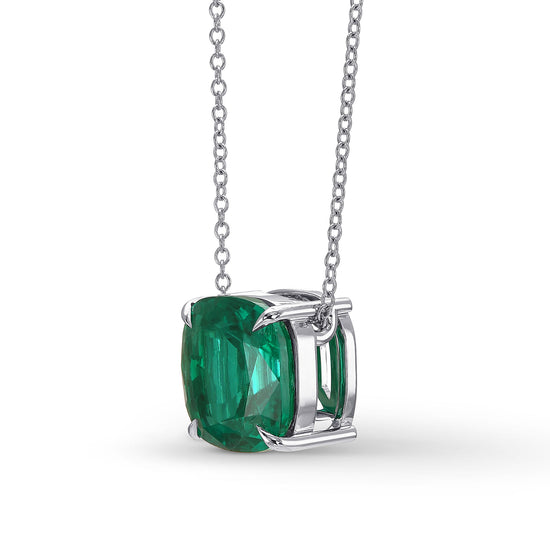 Colombian Cushion Emerald Solitaire Pendant