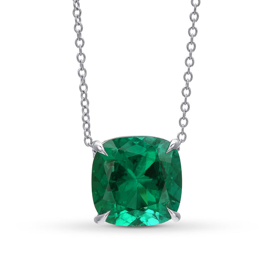 Colombian Cushion Emerald Solitaire Pendant