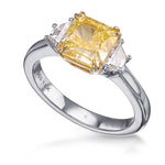 Fancy Intense Yellow Radiant and Trapezoid 3-stone Diamond Ring 