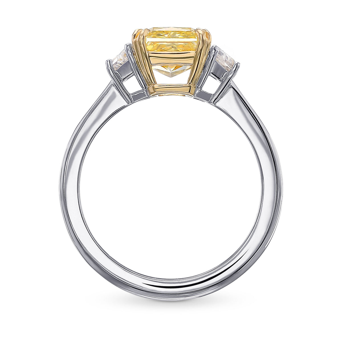 Fancy Intense Yellow Radiant and Trapezoid 3-stone Diamond Ring 