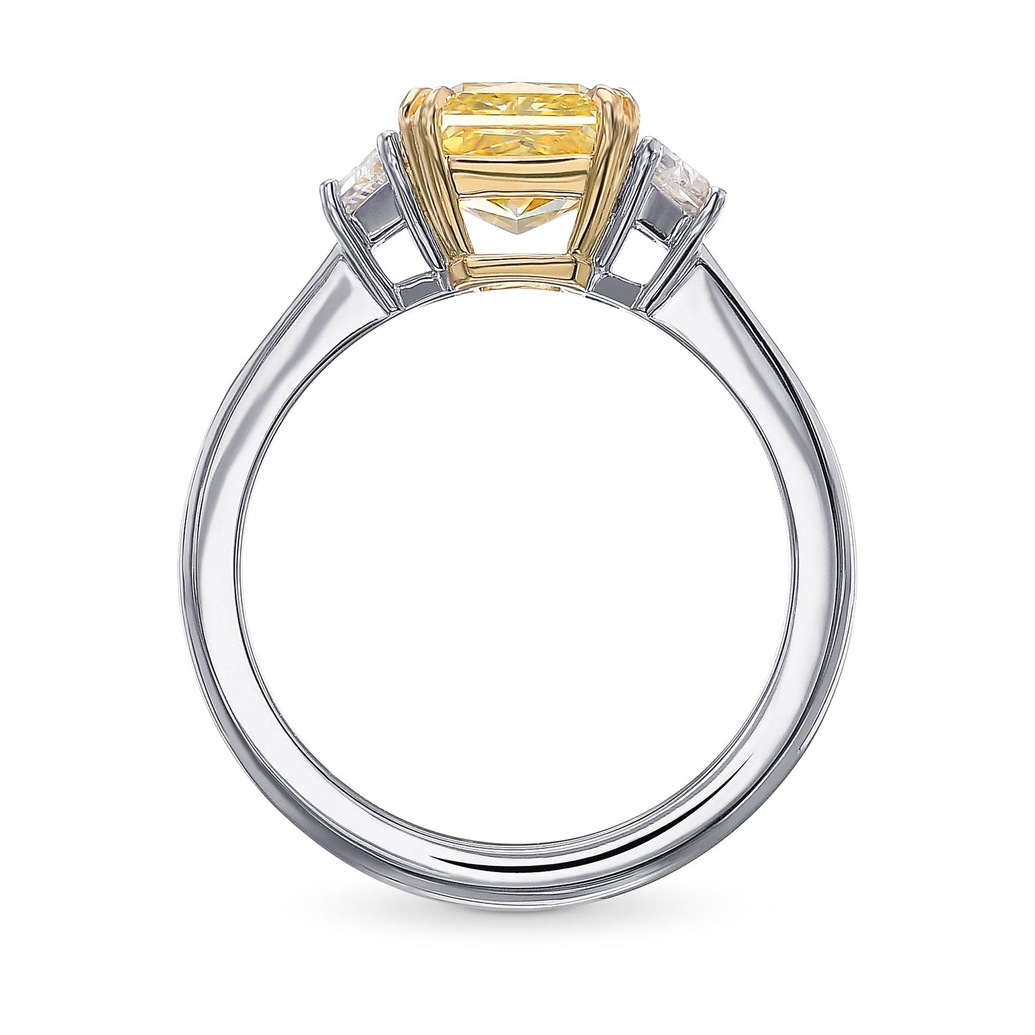 Fancy Intense Yellow Radiant and Trapezoid 3-stone Diamond Ring 