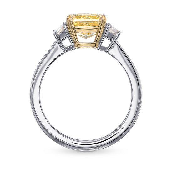 Fancy Intense Yellow Radiant and Trapezoid 3-stone Diamond Ring 