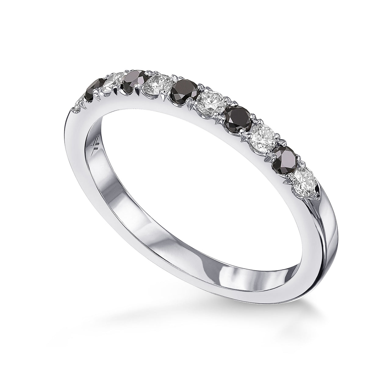 Black and White Diamond Half-Eternity Wedding Band Ring