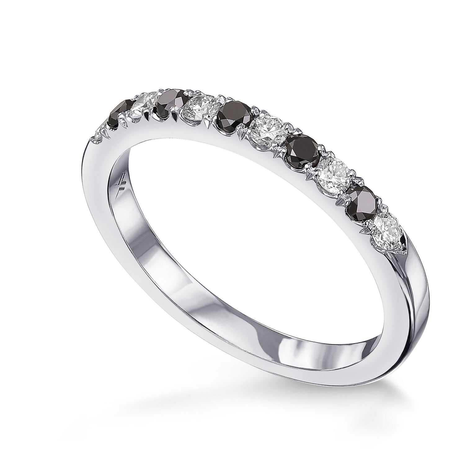 Black and White Diamond Half-Eternity Wedding Band Ring