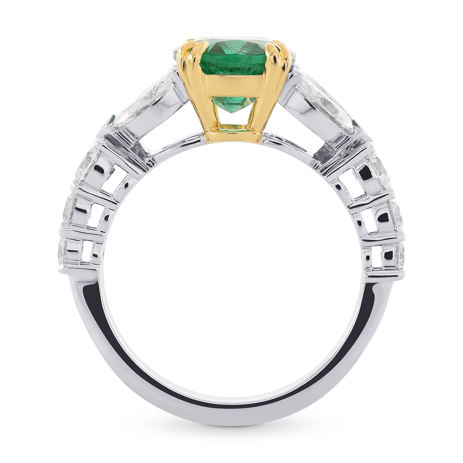 Green Zambian Oval Emerald & Marquise Diamond Ring