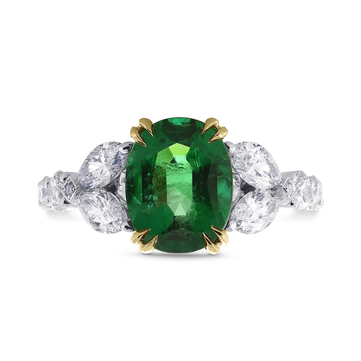 Green Zambian Oval Emerald & Marquise Diamond Ring