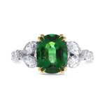 Green Zambian Oval Emerald & Marquise Diamond Ring