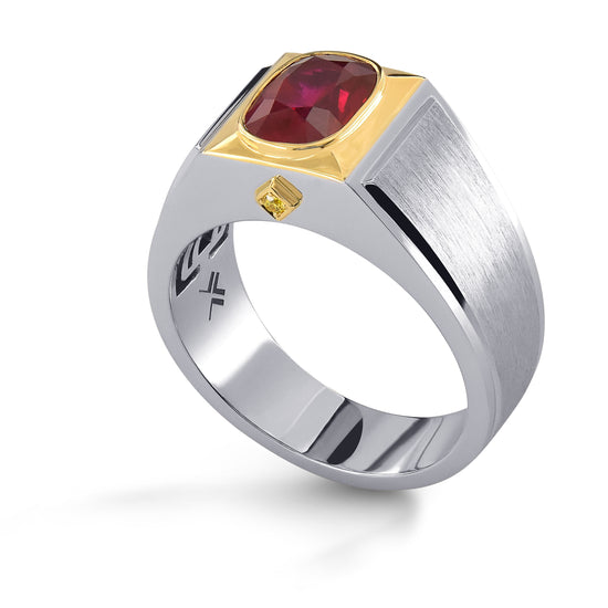 Burmese "Pigeon Blood" Cushion Ruby Gents Ring