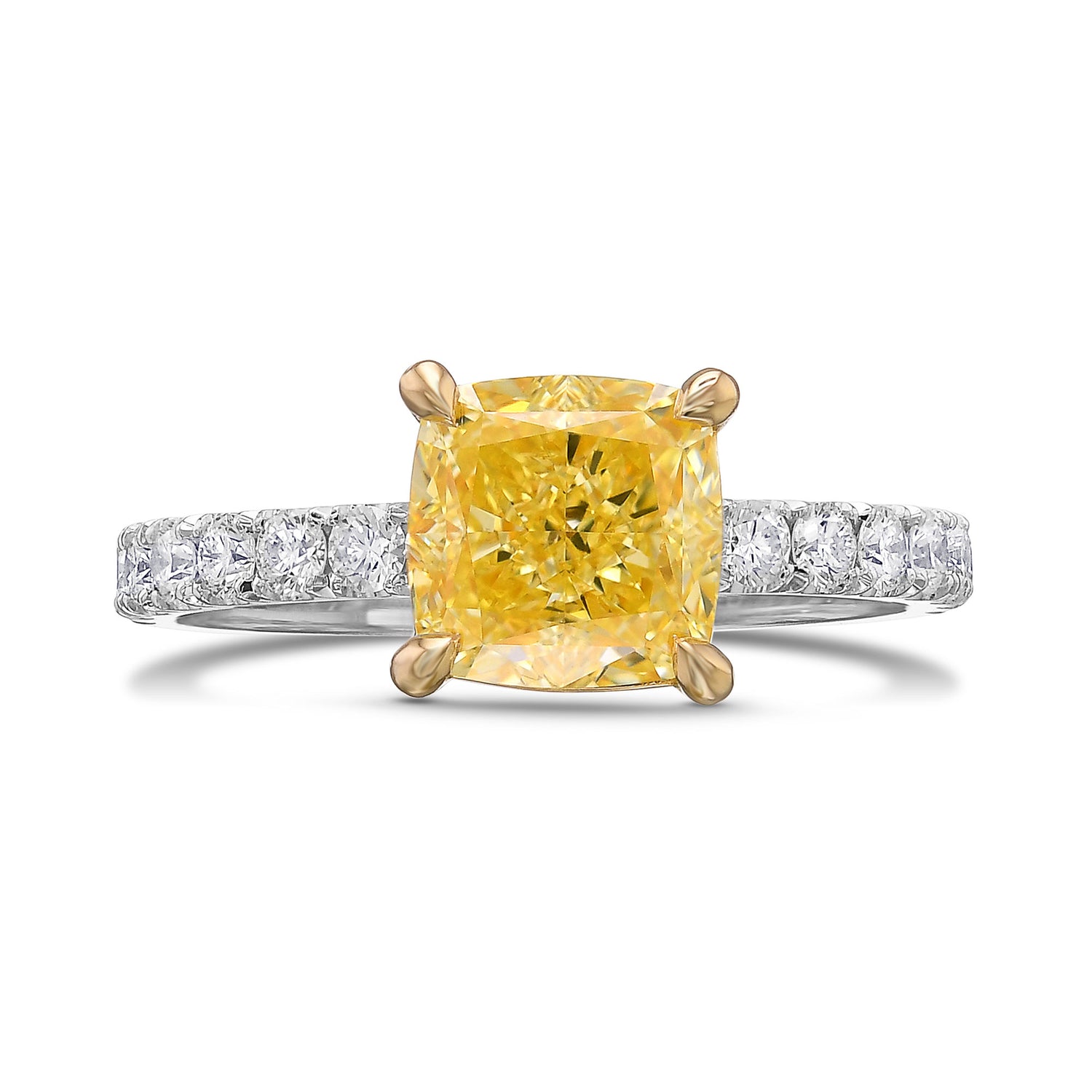 Fancy Yellow Cushion Side-stone Diamond Ring 