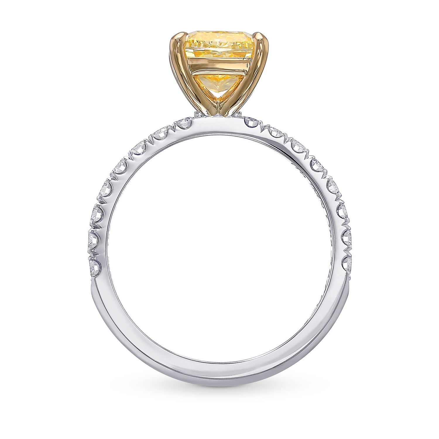 Fancy Yellow Cushion Side-stone Diamond Ring 