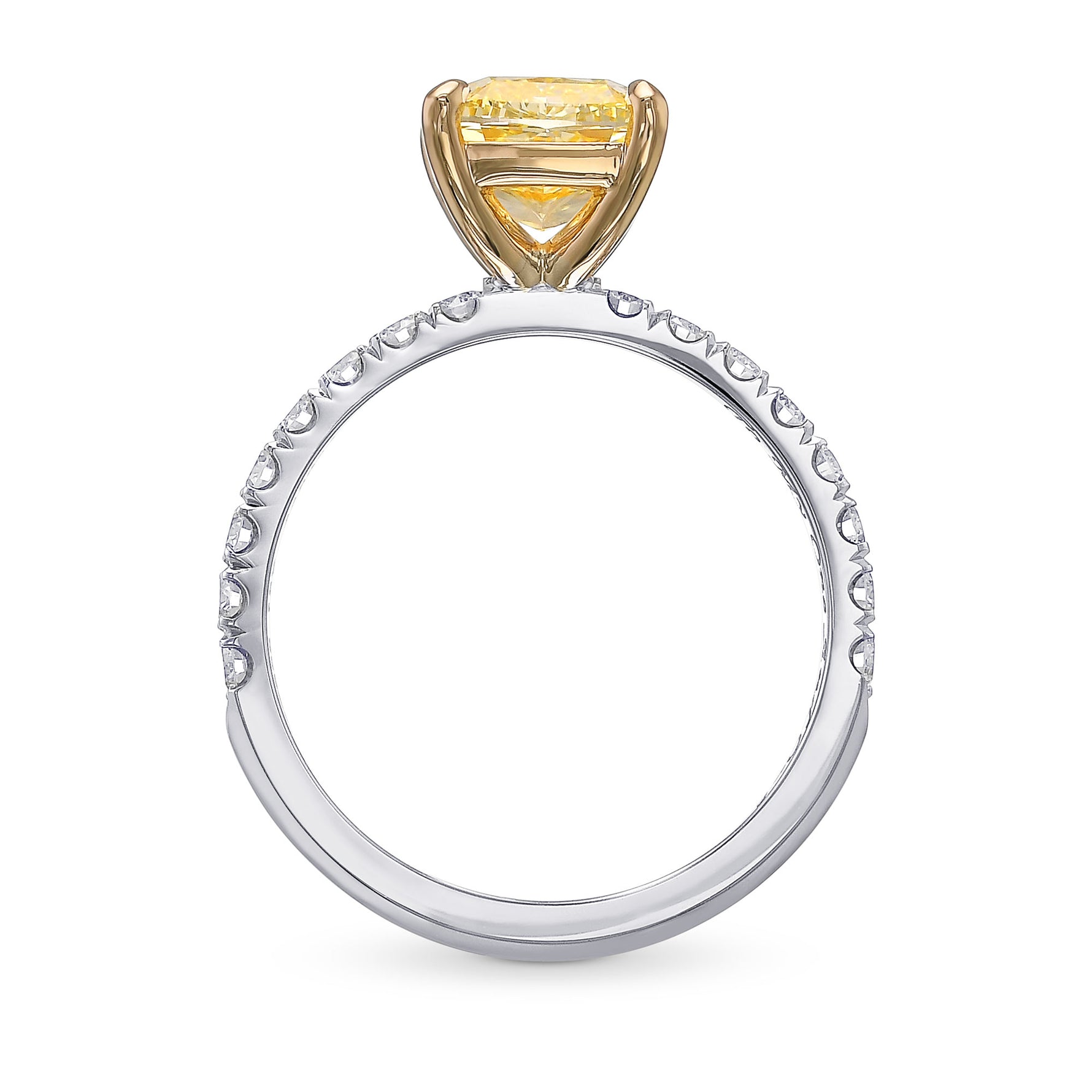 Fancy Yellow Cushion Side-stone Diamond Ring 