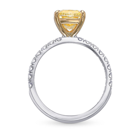 Fancy Yellow Cushion Side-stone Diamond Ring 