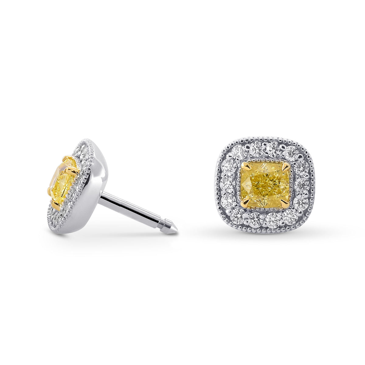 Fancy Intense Yellow Cushion Diamond Earrings
