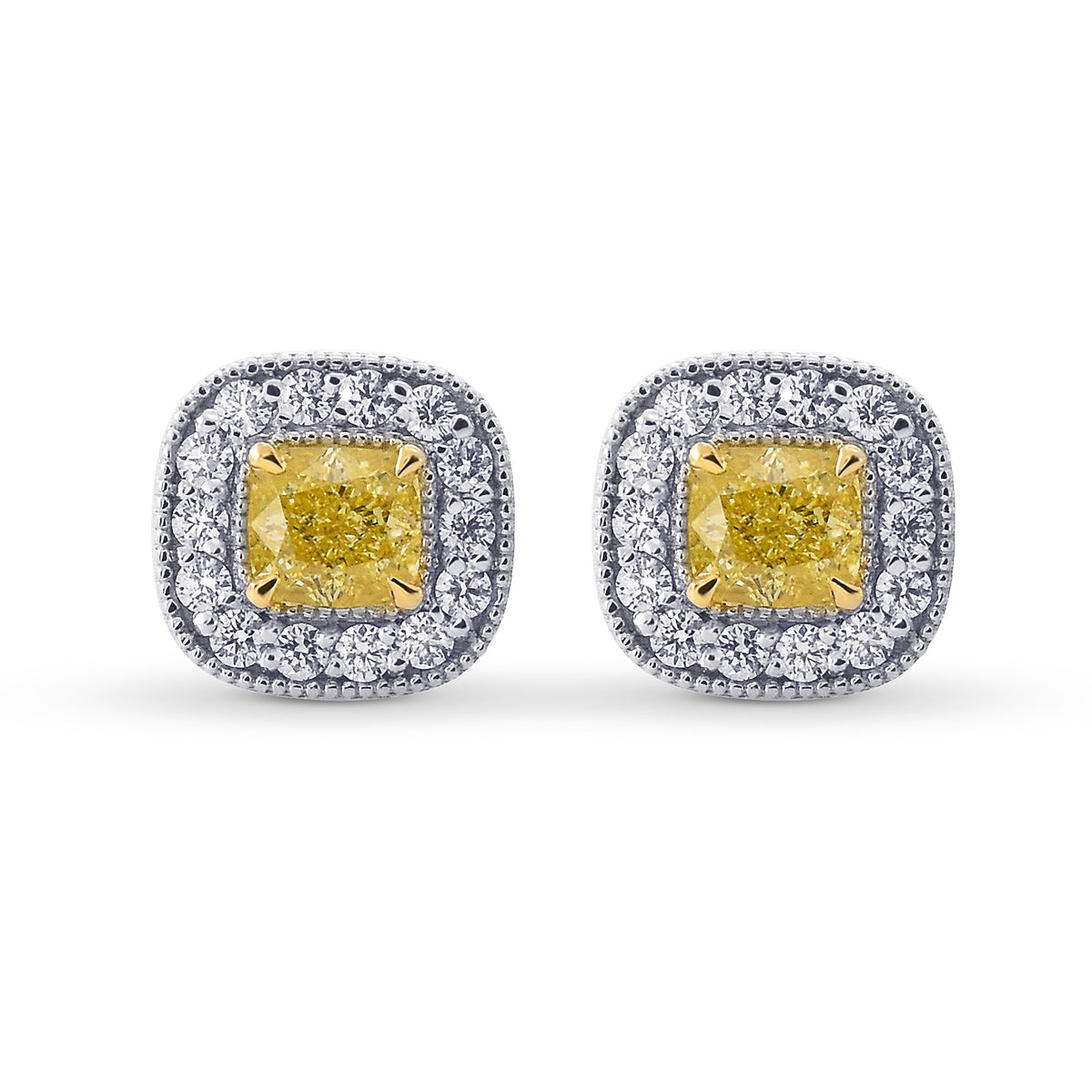 Fancy Intense Yellow Cushion Diamond Earrings