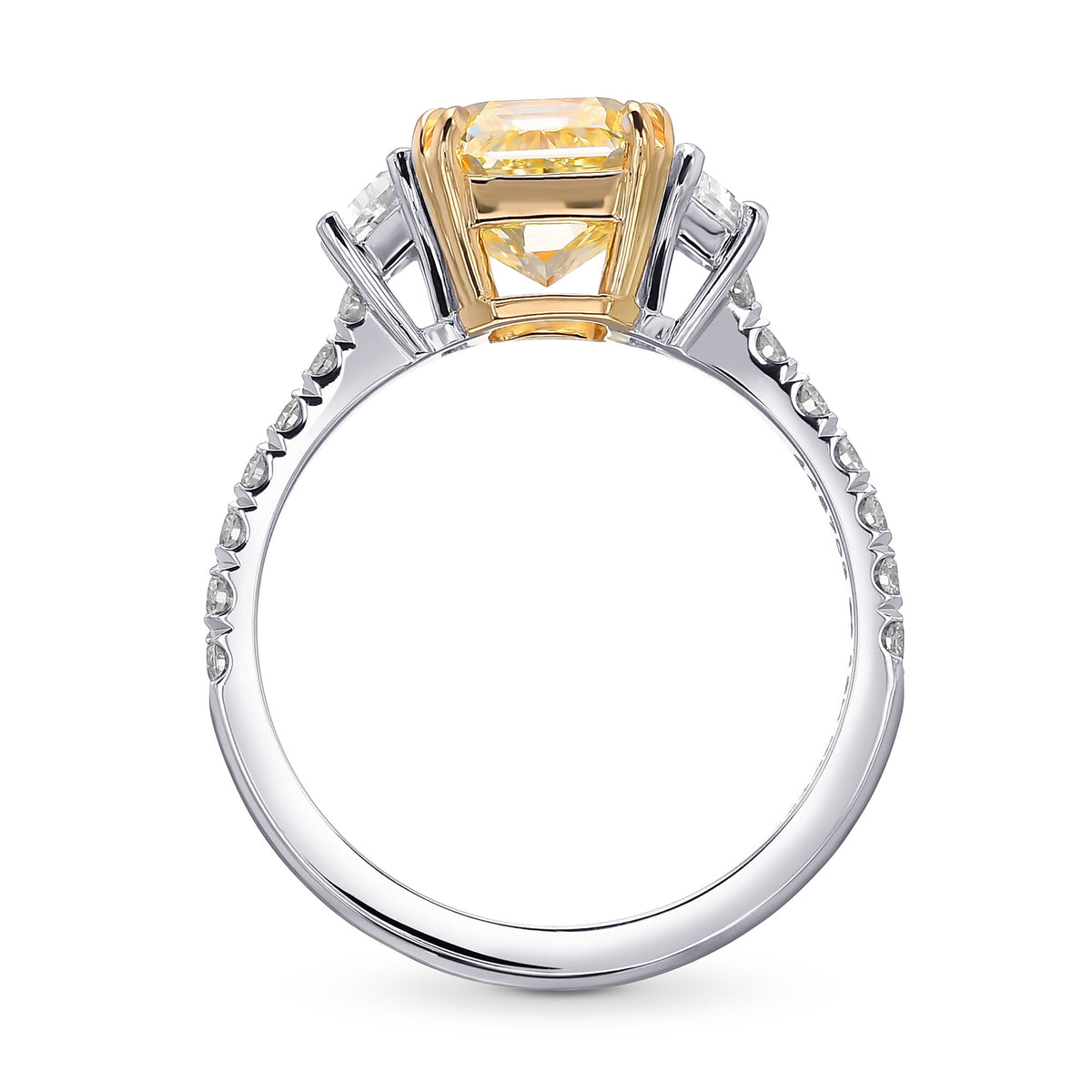 Fancy Yellow Radiant & Trapezoid Diamond Pave Side-Stone Ring 