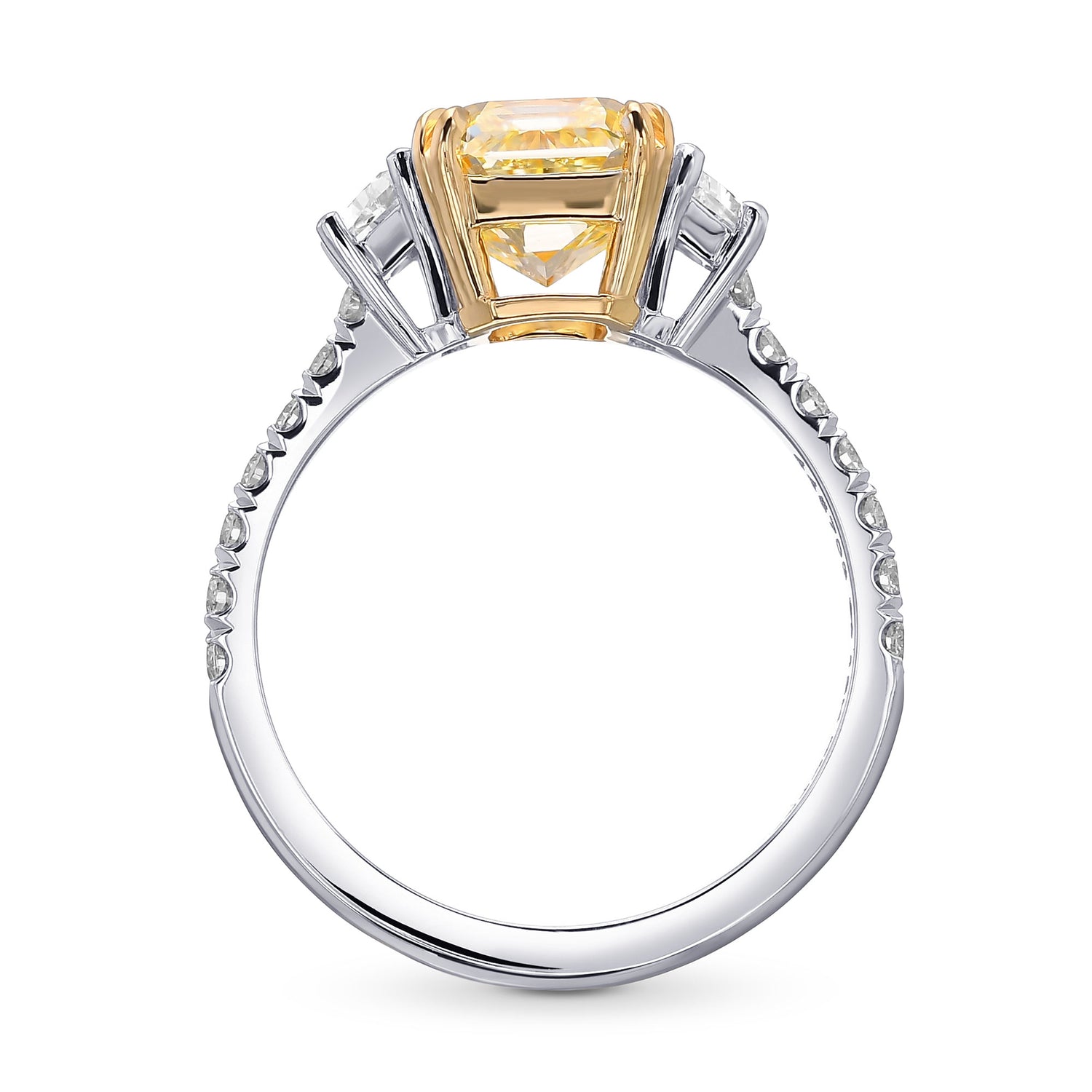 Fancy Yellow Radiant & Trapezoid Diamond Pave Side-Stone Ring 