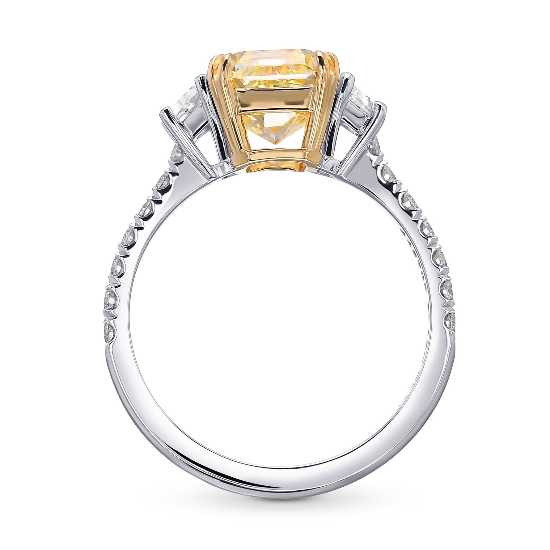 Fancy Yellow Radiant & Trapezoid Diamond Pave Side-Stone Ring 